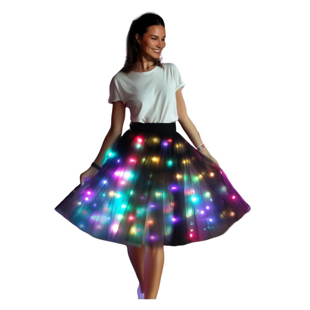 2142 Black Tutu Skirt Smart LED Light Up EDM, Underskirt, A-Line Tulle